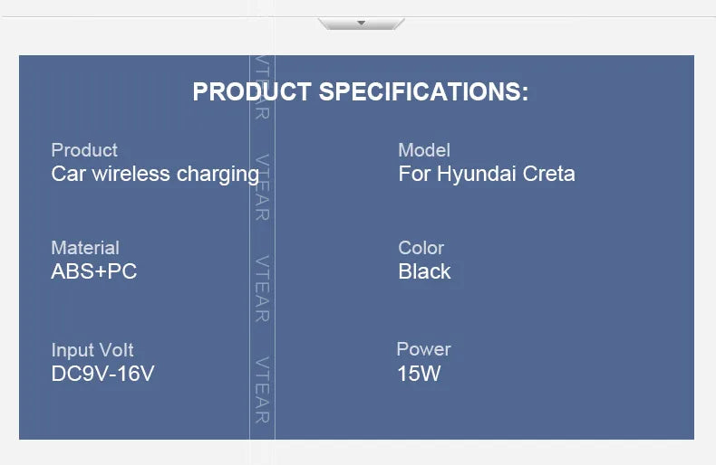 Car Wireless Charger For Hyundai Creta 2022-2024 Accessories 15w Fast Phone Charging Plate Adapter Interior Modification Parts