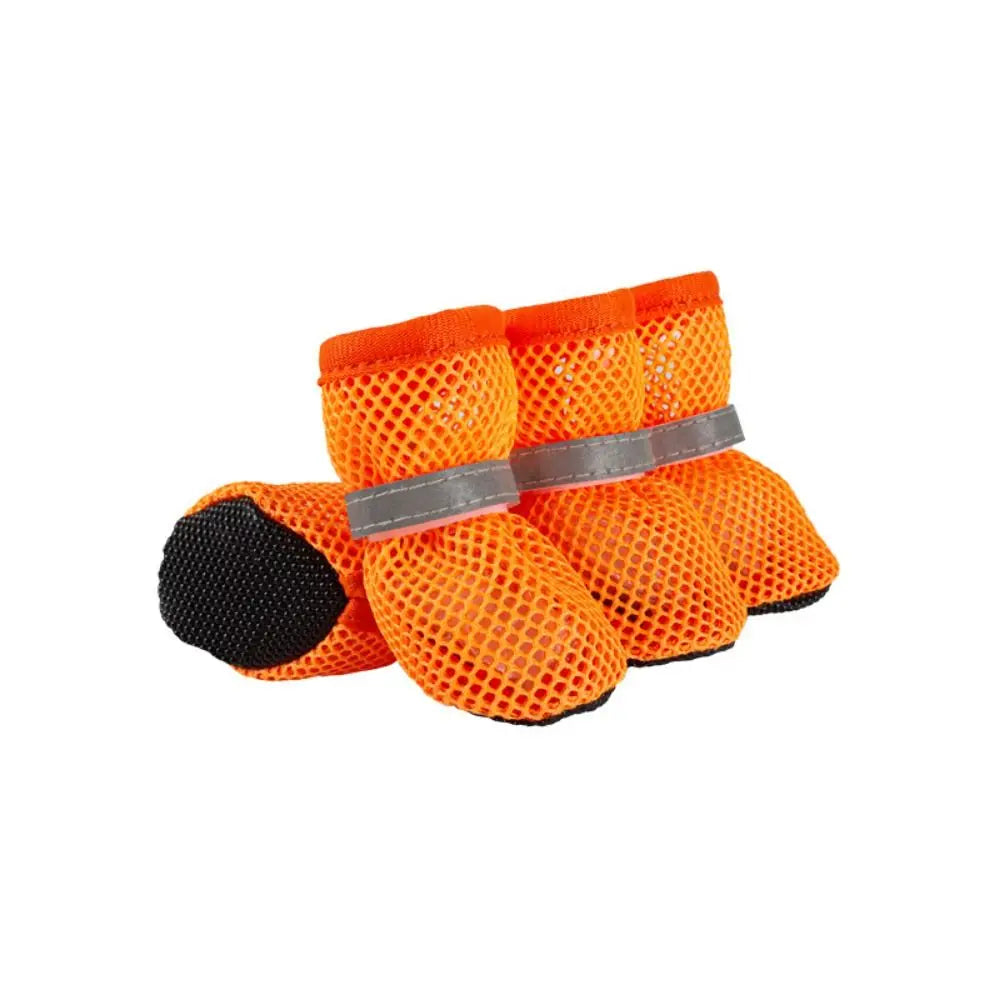 4pcs/set Fashion Breathable Dog Mesh Shoes Non-slip Reflective Dog Net Shoes Wear Resistant Hollow Out Dog Shoes Summer