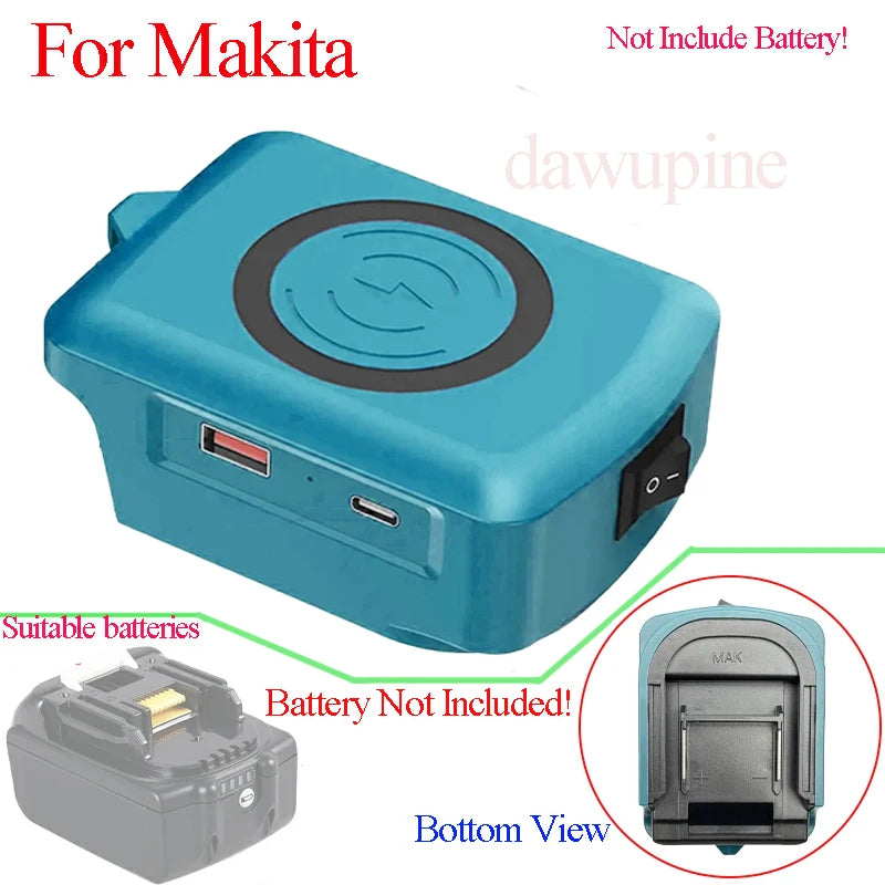 Tool Accessories Adapter For Makita For DeWalt For Milwaukee For Bosch 18V Li-ion Battery USB Type-C Power Bank Wireless Charger