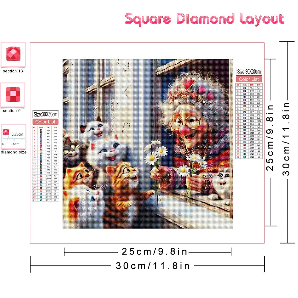 Huacan 5D DIY Diamond Painting Portrait Grandma Kits Full Drill Embroidery Old Lady Rhinestone Pictures Mosaic Animal Home Decor