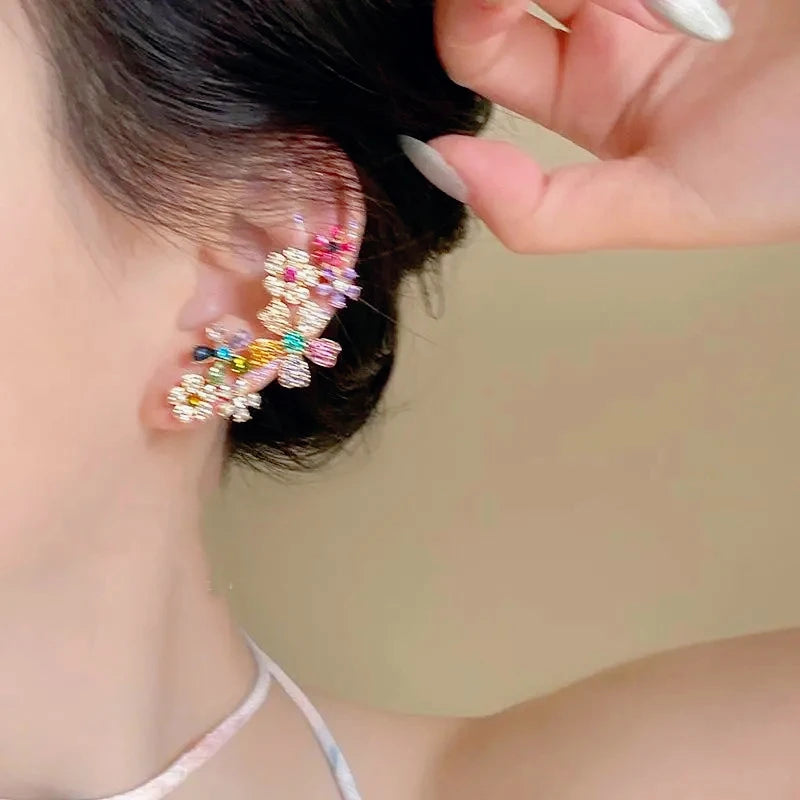 Romantic Colorful Zircon Flower Earrings For Women Girls Fashion Sweet Waterdrop Flower Earrings Exquisite Party Jewelry Gifts