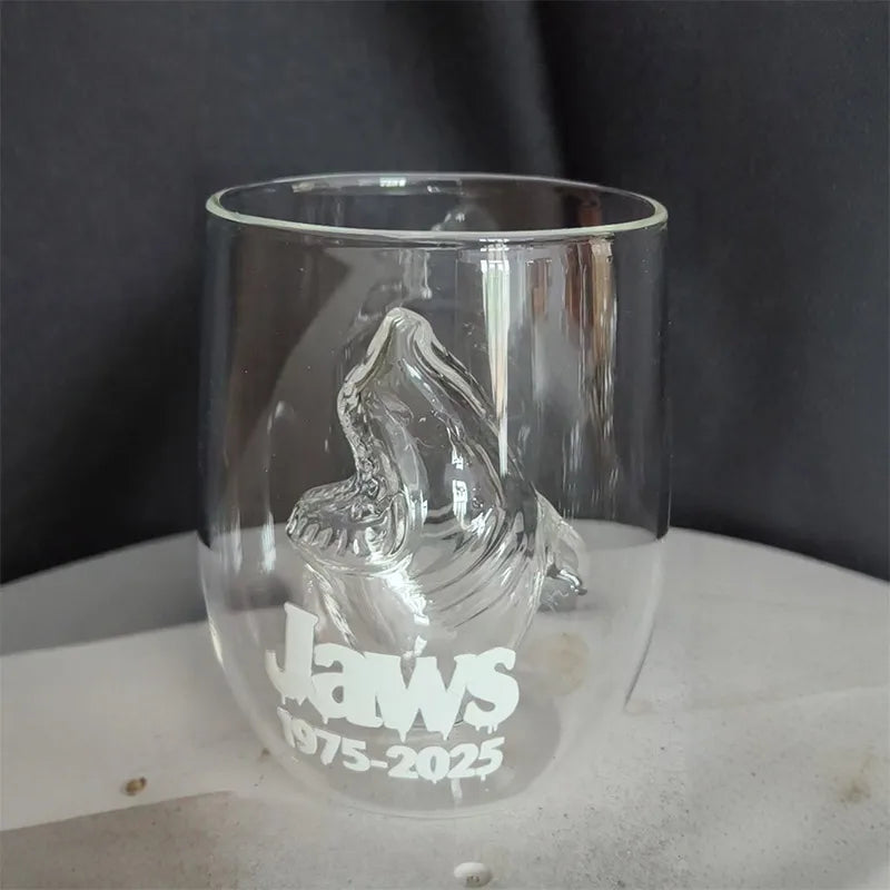 3d Great White Shark Movie Souvenir Glass Cup Transparent Ocean Animal Shaped Whiskey Beer Drinkwares Home Decorations Statues
