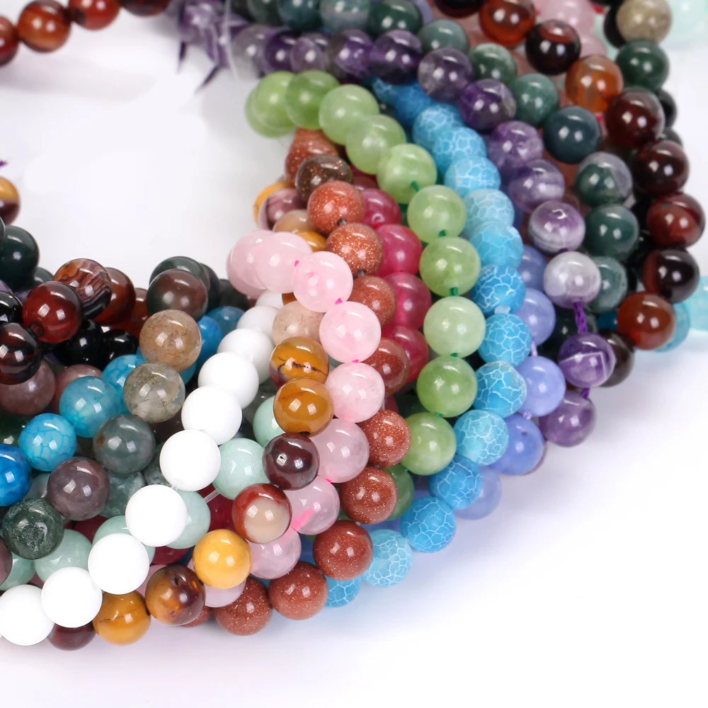 4-12MM Natural Stone Beads Lava Amethyst Tiger Eye Quartz