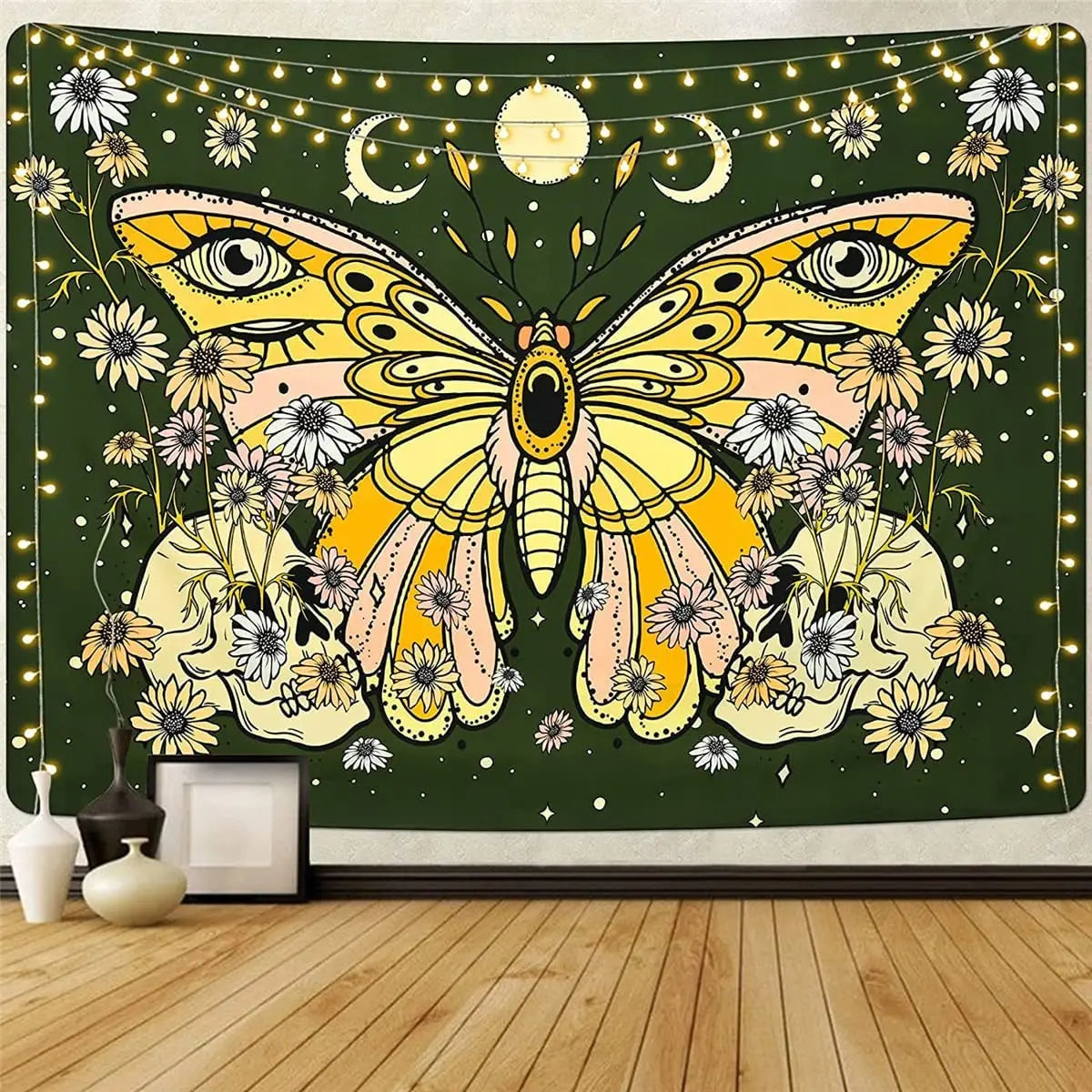 Butterflies and Moths Tapestry Black and White Flower Tapestry Wall Hanging Beach Blanket Romantic Bedroom Dorm Home Decor