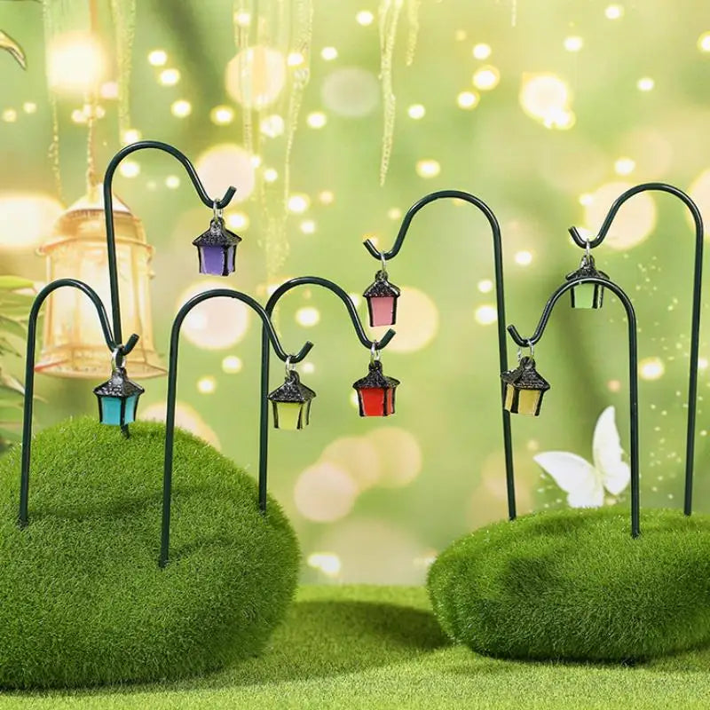 {MX} 6Pcs Miniature Vintage Lantern Fairy Garden Decorative Stakes Glow-in-the-Dark Bonsai Decorations Mini Lantern Crafts
