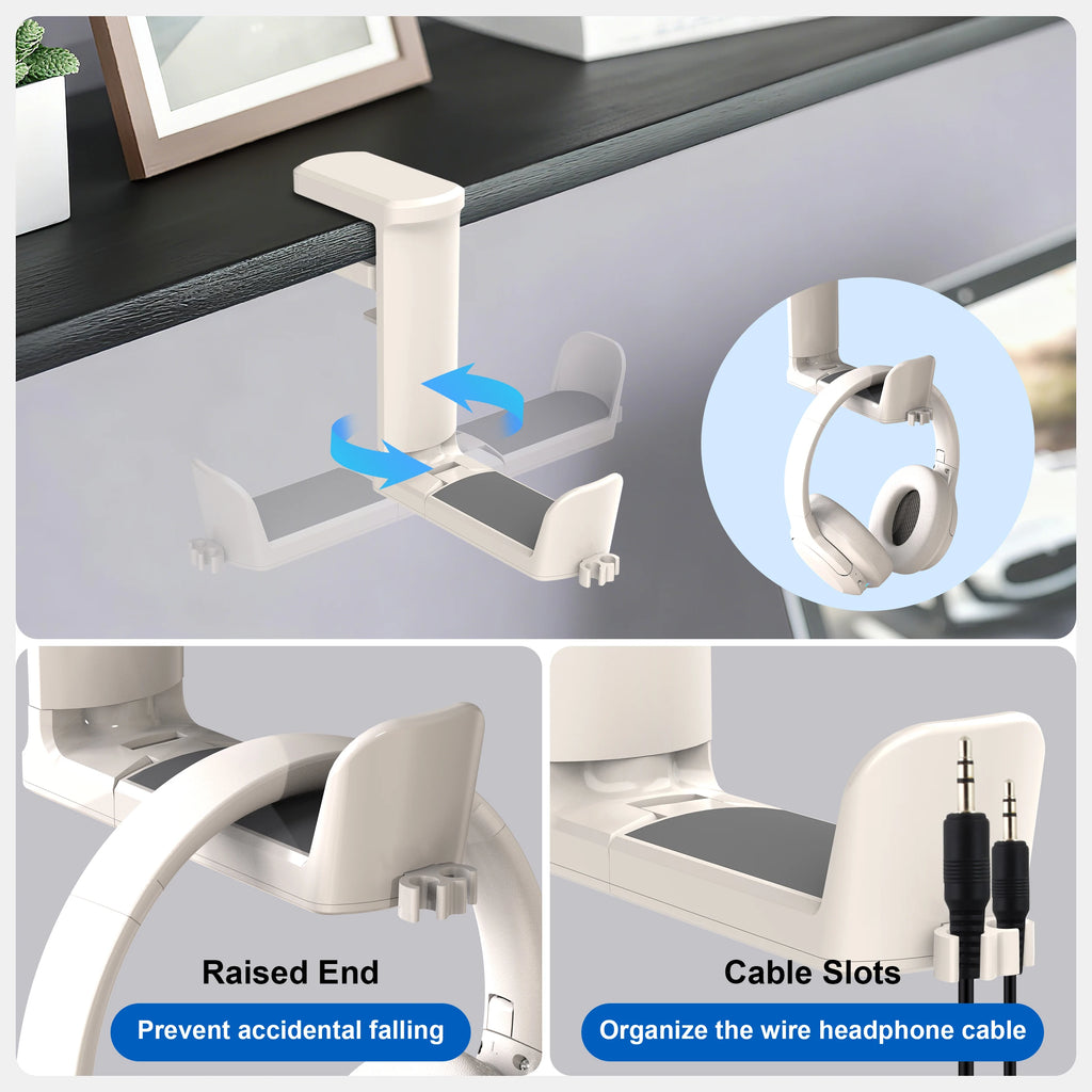 4-in-1 Desk Organizer - Under Desk Cup Holder and Headphone Hanger with 2 Wire Holes - Rotating Hanger，for Cup, Phone and Pen