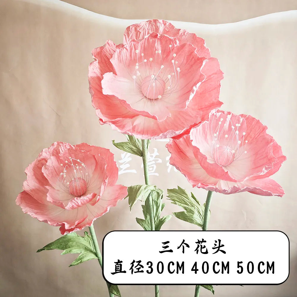 Wedding Props Artificial Giant Poppy Paper Flower Wedding Road Guide Floral Birthday Party Backdrop Decor Stage Window Display