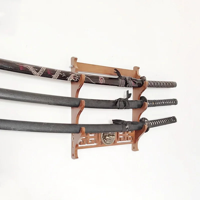 Wall Rapier Katana Shelf Support Wooden 4-Layers Wall Sword Stand Holder Display Real Size Japanese Katana Sabre Rack Decoration