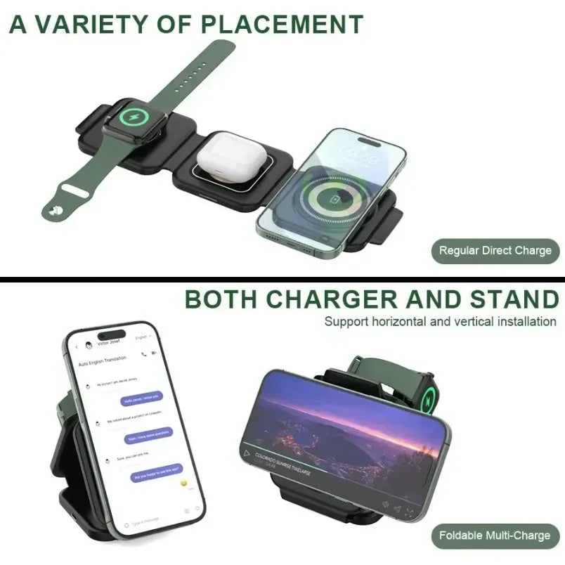 3 In 1 Magnetic Wireless Charger 30W Fast Charging Station Pad Foldable Phone Chargers Stand for iPhone 16-12 IWatch 8 7