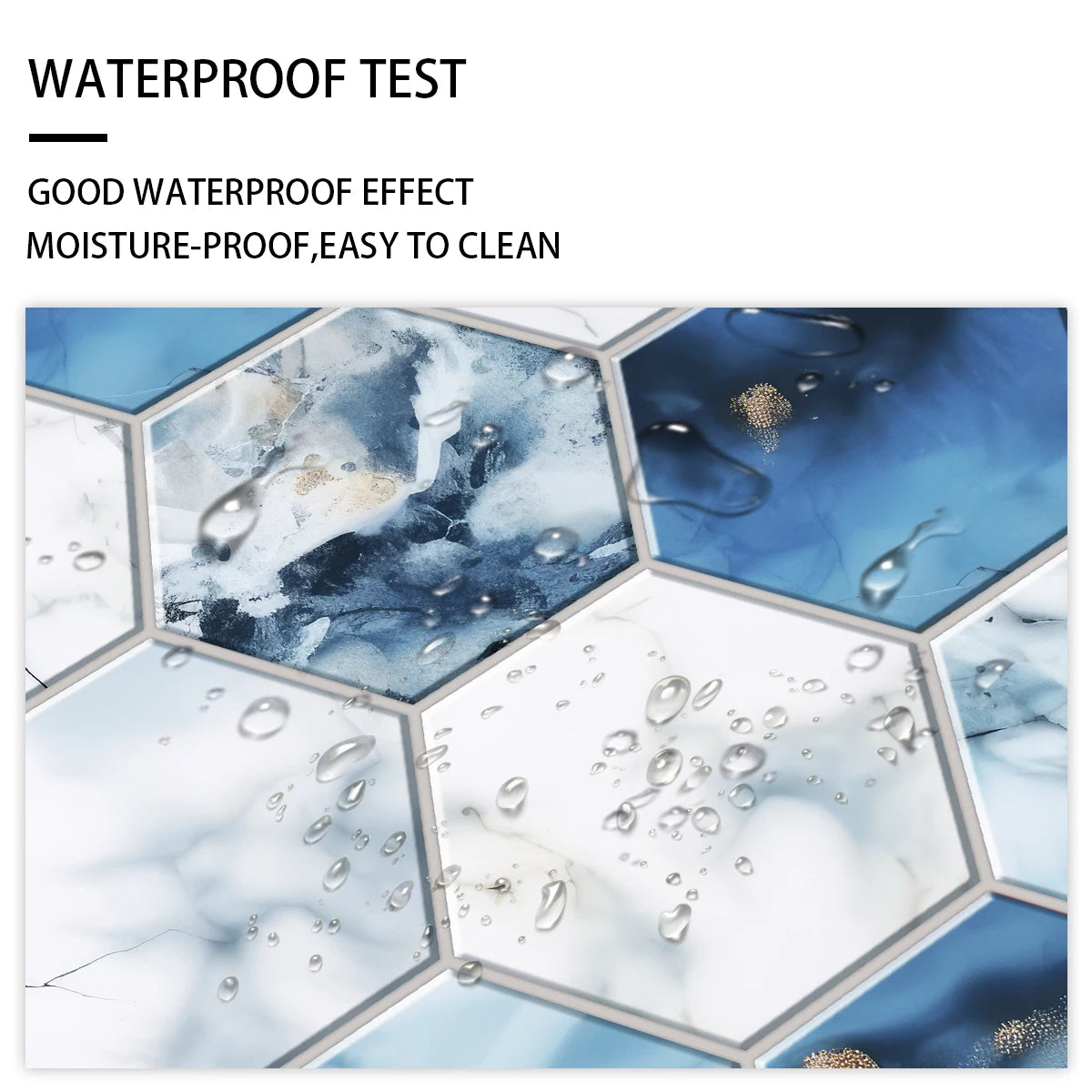 5 Styles Flat Hexagon Marble Embossing Tile Wall Stickers Oil-Proof Kitchen & Bathroom Washbasin Glossy Surface Decorative Mural