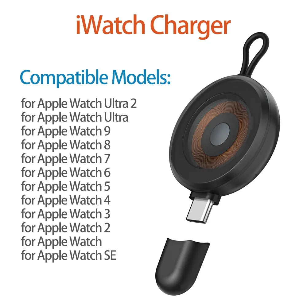 USB C Portable Watch Magnetic Wireless Charger For Apple Watch Ultra 2 3 4 5 6 7 8 9 SE Samsung Galaxy 6 Classic 5 Pro 4 Active