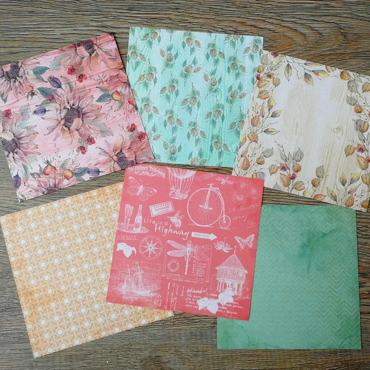 6x6 Scrapbooking Paper Pad  6/12 Sheets Floral Pattern Decorative Paper For Journaling Collage DIY Crafts