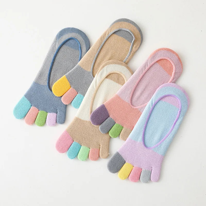 5 Pairs Summer New Five Fingers Women Socks Colorful Soft Cotton Shallow Casual Socks Split Toe Sports Socks kawaii Toe Socks