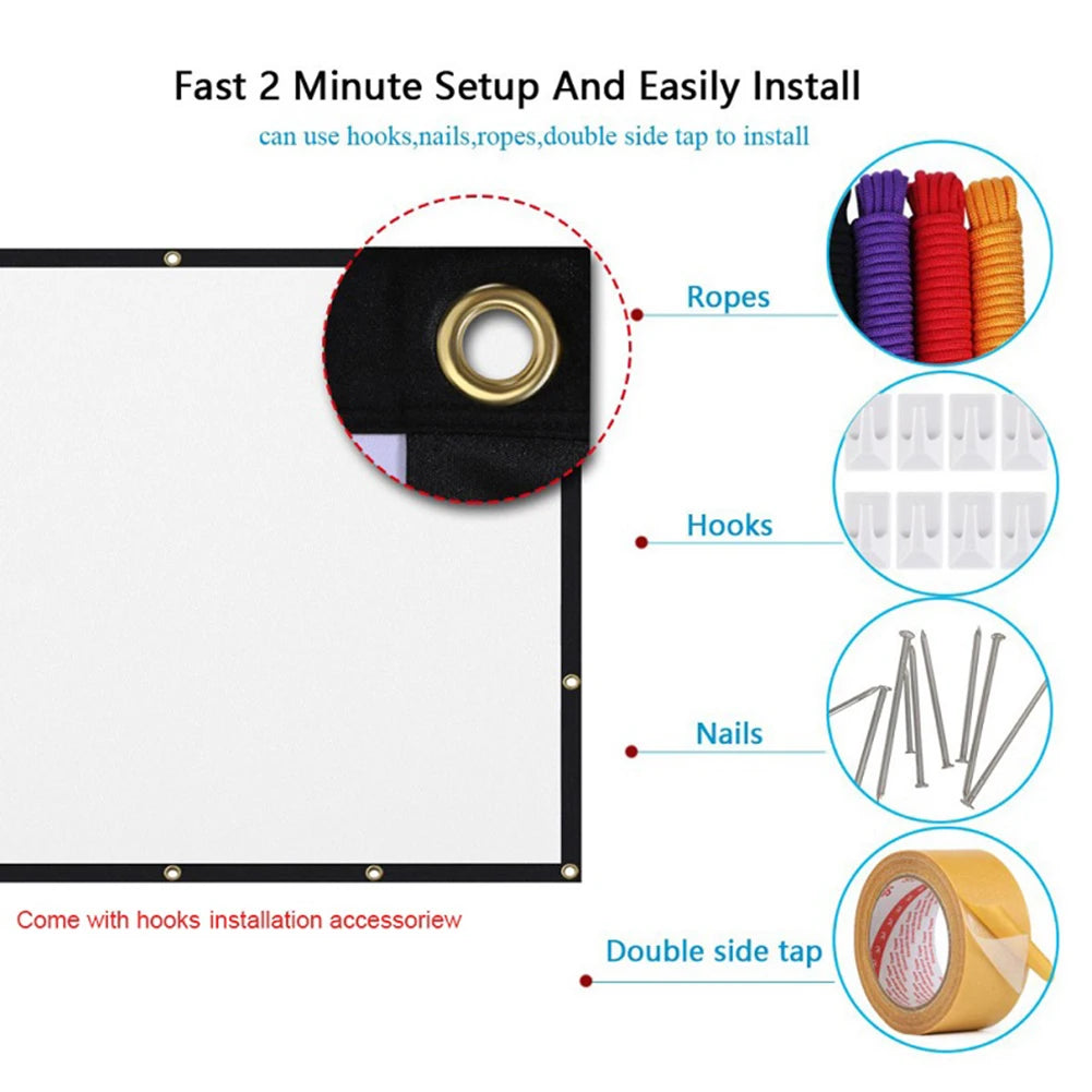 60-150 inch Foldable 16:9 Projector Screen Portable High Density White No Creases Soft Home Movie Theater HD Projection Screen
