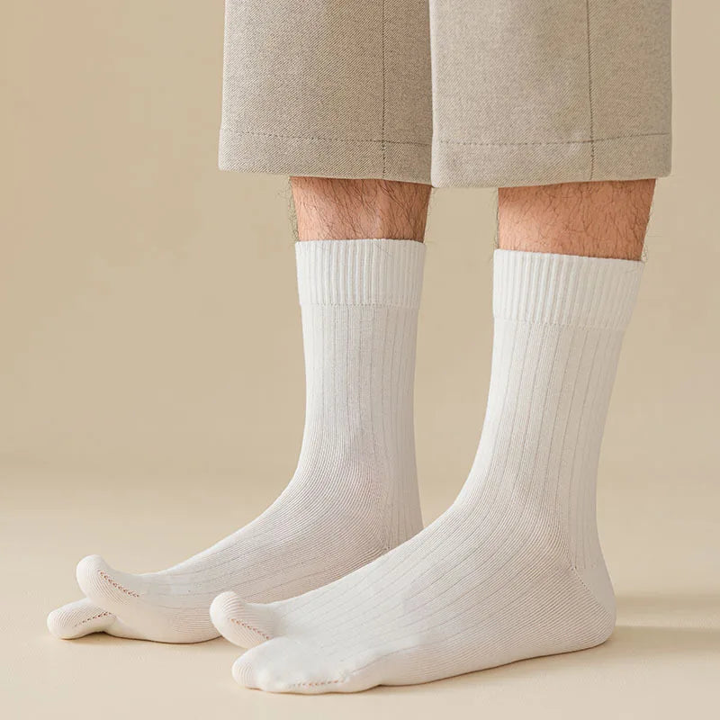 Men's 2 Toe Socks Flip Flop Sandal 2 Toe Middle Tube Socks Solid Color Striped Split Toe Socks Business Casual Cotton Socks
