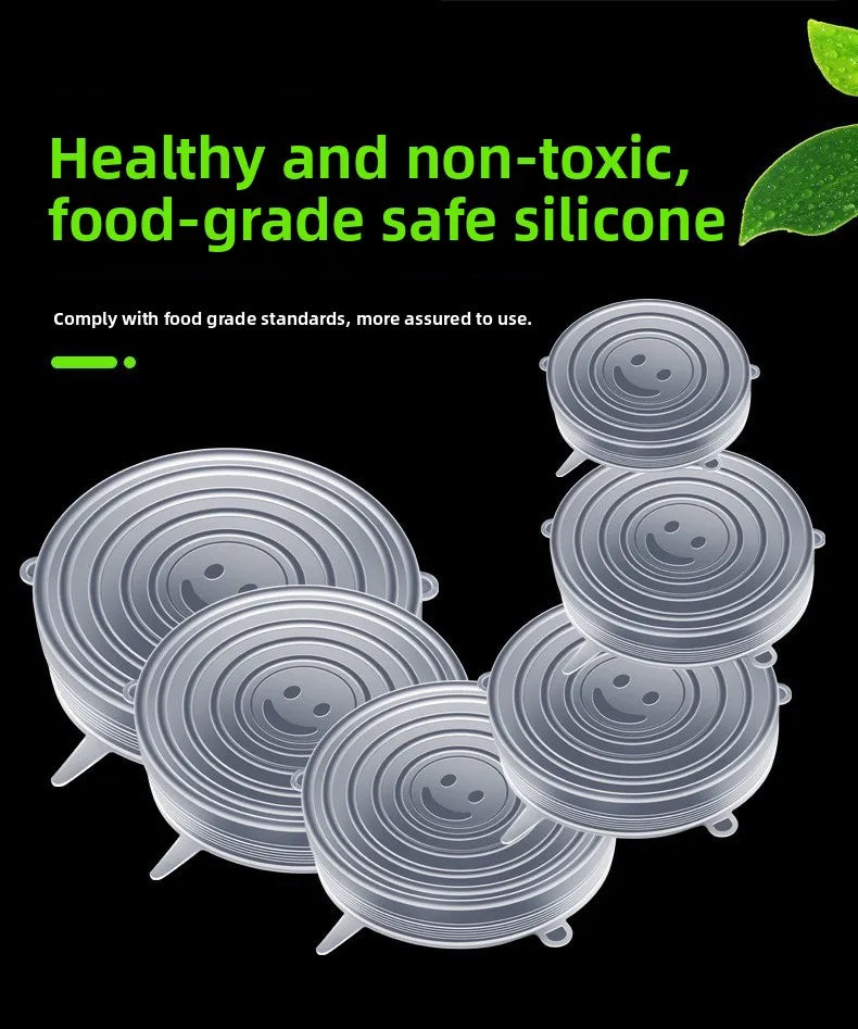 6pcs/set Food Grade Silicone Preservation Cover Reusable Airtight Food Universal Dish Stretch Round Lids For Kitchen Accessories