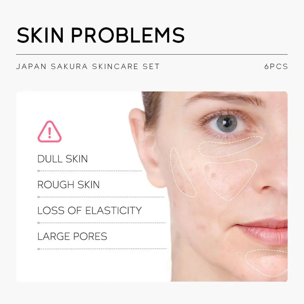 6PCs Sakura Skin Care Sets & Kits With Cleanser,Serum,Eye Cream,Sunscreen Cream Beauty Products For Women Gift Sets Routine Kit