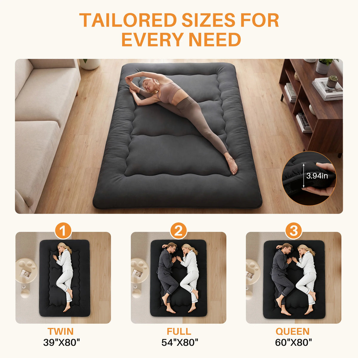 MCQ 4 Inch Japanese Floor Mattress Foldable Futon Mattress