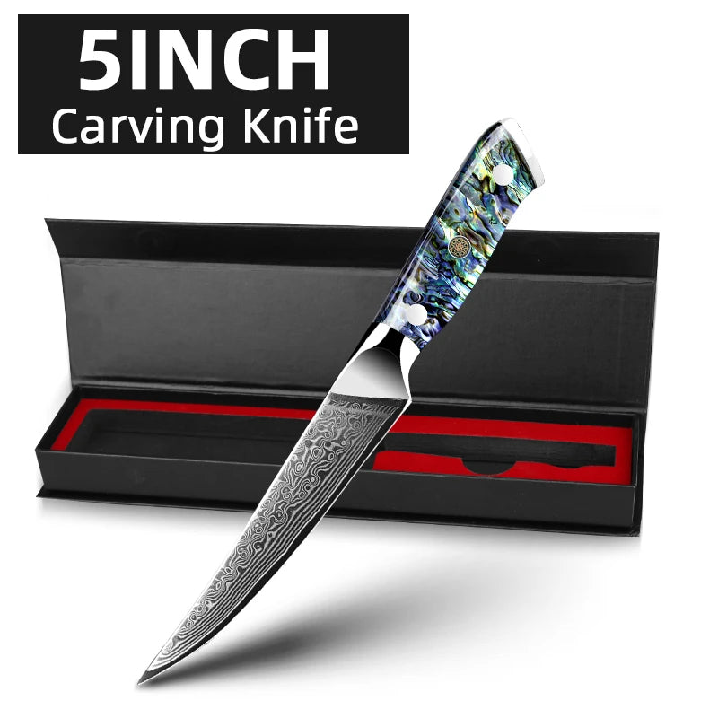 Damascus Knife Chef Knife Japanes VG10 67 Layer Steel Cleaver Paring Bread Knife Lasting Sharp Abalone Shell Handle Kitchen Gift