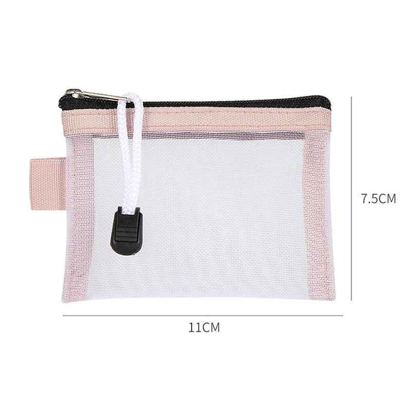 Mini Transparent Nylon Mesh Card Bag Credit ID Card Organizer Portable Coin Purse Lipstick Earphone Data Line Key Storage Bag