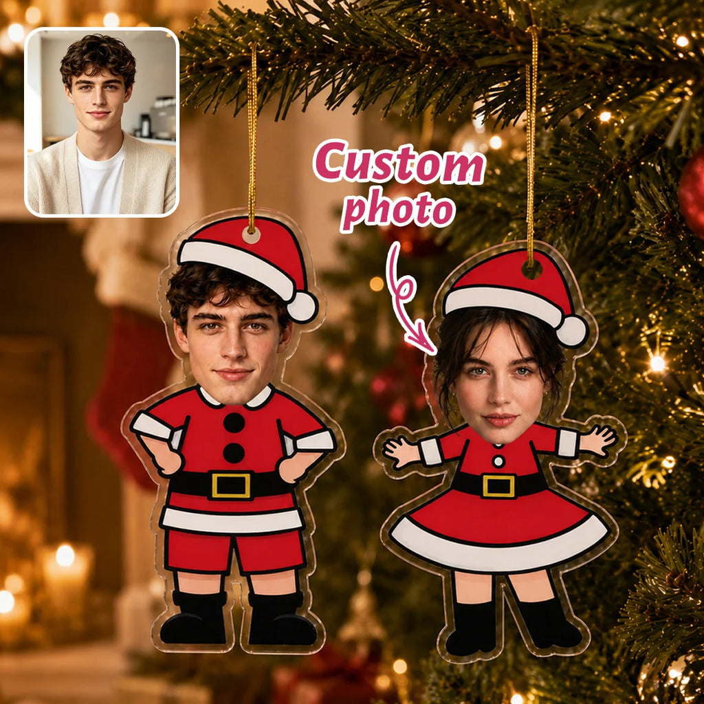 Custom Photo Face Christmas Ornament, Festive Cartoon Acrylic Hanging Decor, Personalized Holiday Party Supply