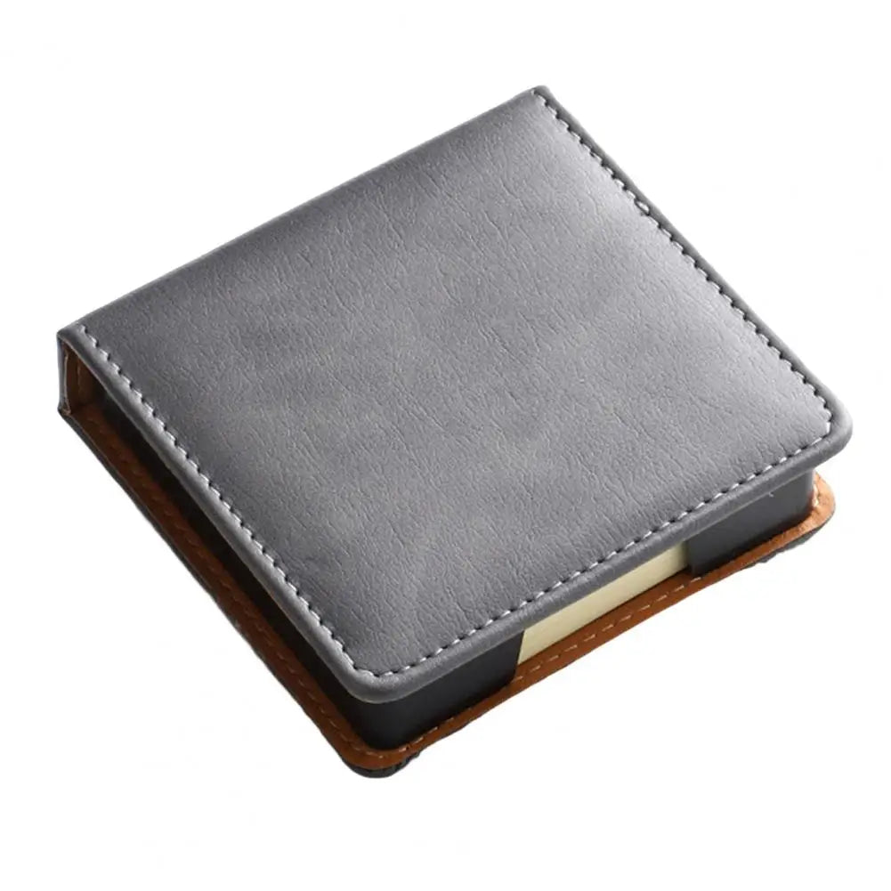 Desk Organizer with Note Paper Note Box with Grooves Imitation Leather Sticky Notes Holder with Lid Cover Name Cards Organizer