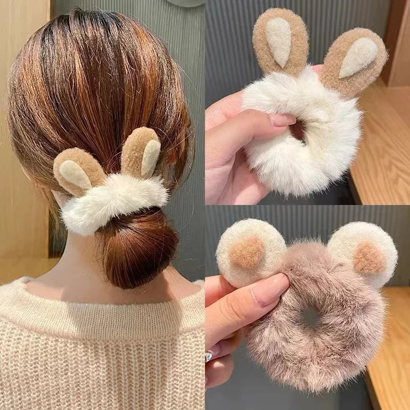 1PC Plush Rabbit Bear Ear Girls Kids Elastic Hair Bands Children Hair Ties Princess Woman Cute Hair Accessories Baby Headwear