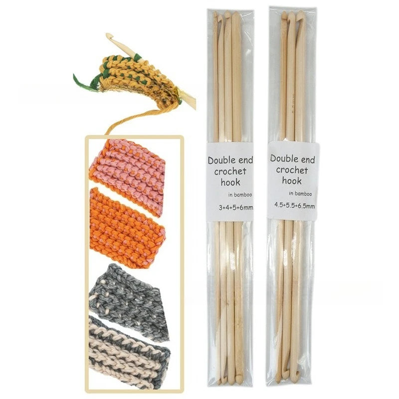 Natural Bamboo Afghan Tunisian Double Ended Crochet Hook Set Hand Sewing Knitting Needles Weave