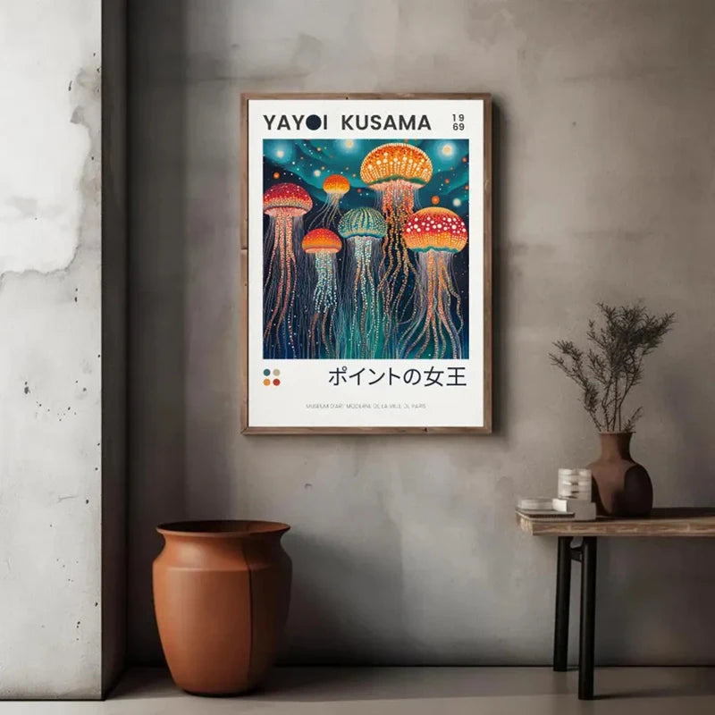 Yayoi Kusama Canvas Poster Jellyfish Art,Inspiaration Kusama,Abstract Wall Art,Japanese Print,Psychedelic Dots,Colorful Decor,