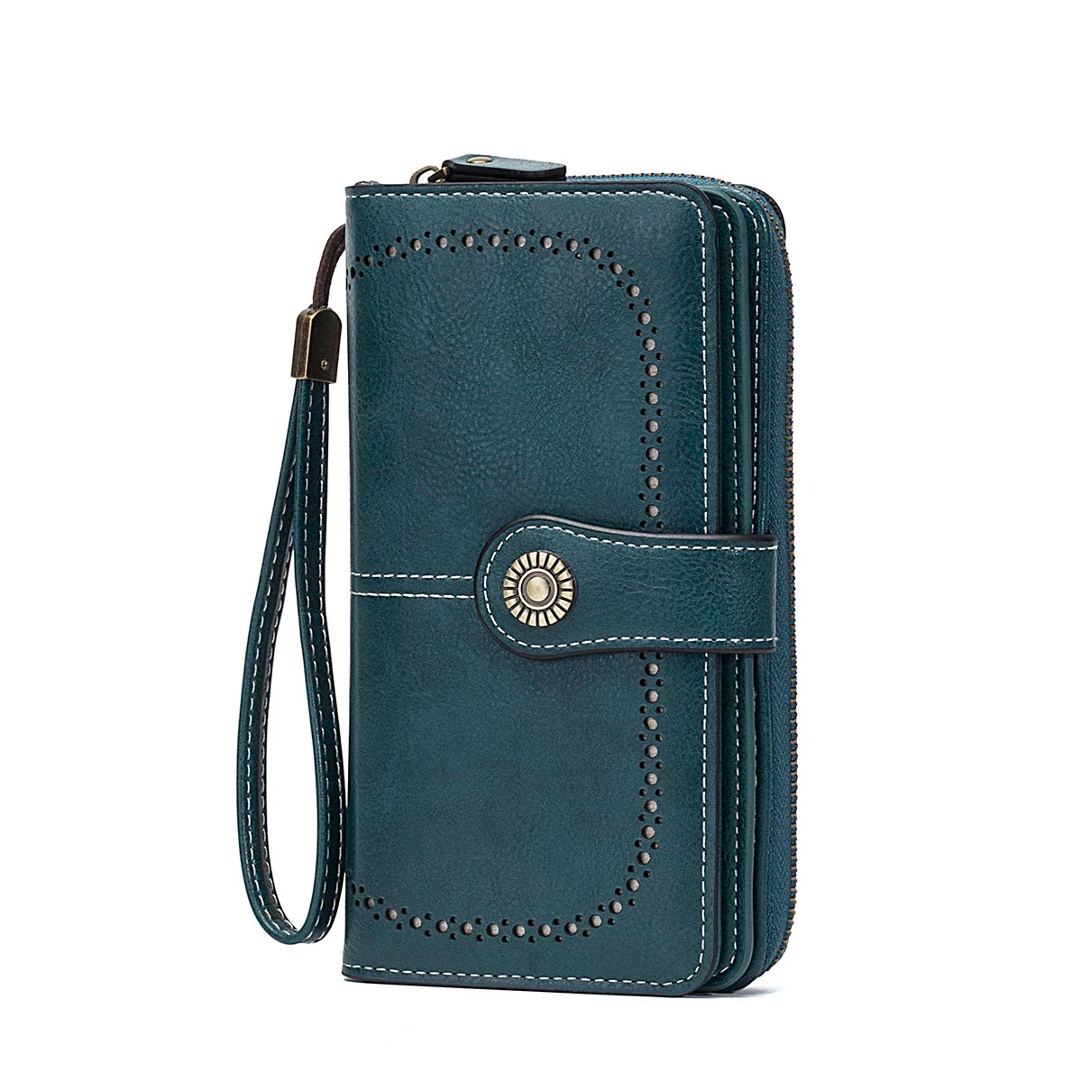 Rfid Anti-Theft Wallet for Men and Women, European and American Retro Leather Long Wallet Clutch, Oil-Waxed Leather Hollow-Out Multi-Card Slot Wallet, Large Capacity Zipper 70% off Clutch Bag, Card Holder Coin Purse Wallet Ha
