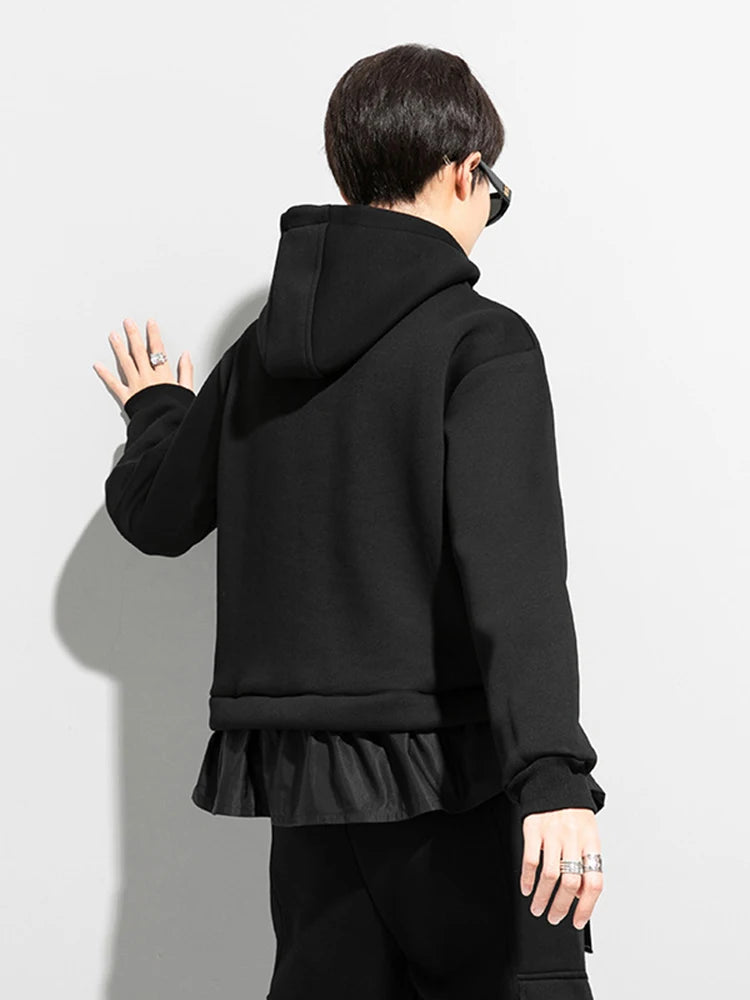 [EAM] Loose Fit Ruffles Spliced Sweatshirt New Hoooded Long Sleeve Women Big Size Fashion Tide Spring Autumn 2026 1DD2569
