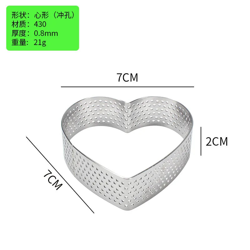 10PCS Stainless Steel Perforated Heart Shape Tart Ring for Baking Fruit Tartet Mousse Pancake Doughnuts DIY Home Baking Tools