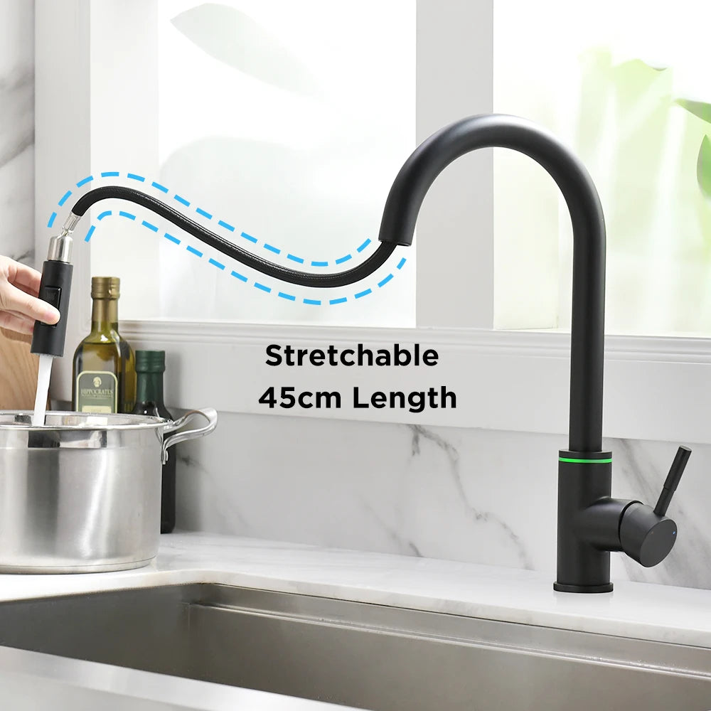 Brushed Nickel Kitchen Faucet Single Hole Pull Out Spout Kitchen Sink Mixer Tap Stream Sprayer Head Chrome/Black Mixer Tap866068