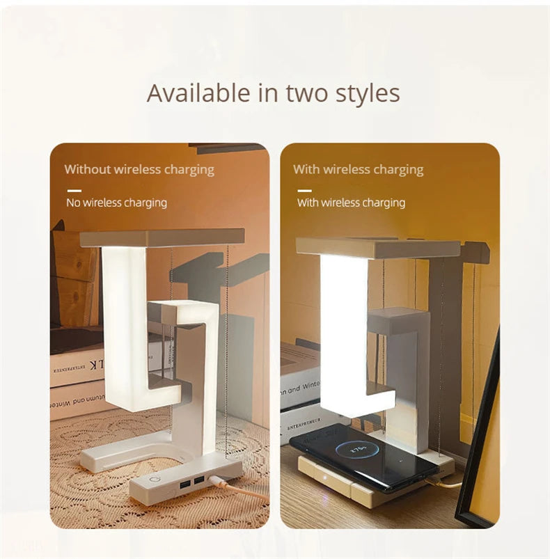 INS LED Night Light Anti-Gravity Physics Balance Suspension Table Desk Lamp Phone Wireless Charger Home Decor Bedside Lighting