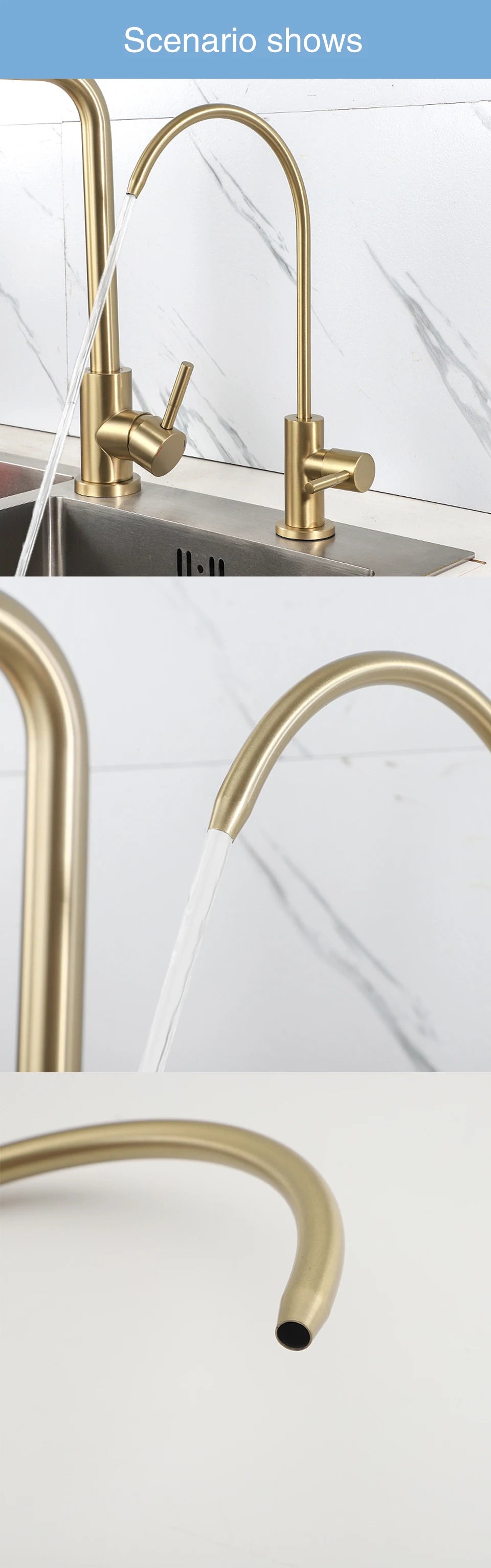 ULA 1/4"Kitchen Faucets Direct Drinking Tap Stainless Steel Water Purifier Faucet Single Cold Water Sink Faucet Filter Faucet