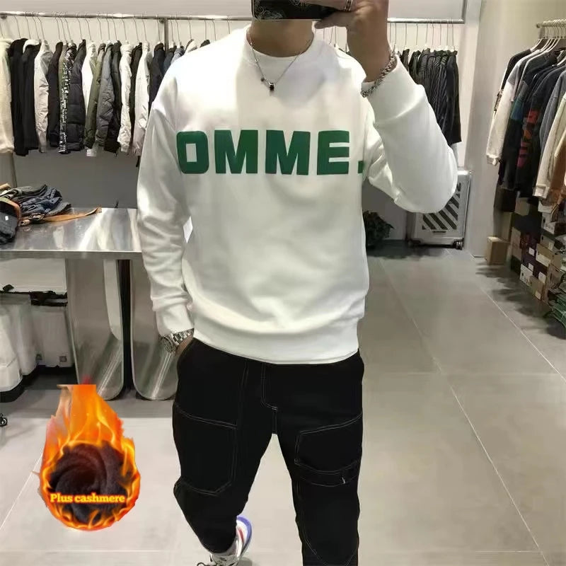 Long Sleeve Men's Pullover Hoodie Autumn Winter New Letter Printing Sweater Casual Harajuku Round Neck Plush Sweatshirt Top