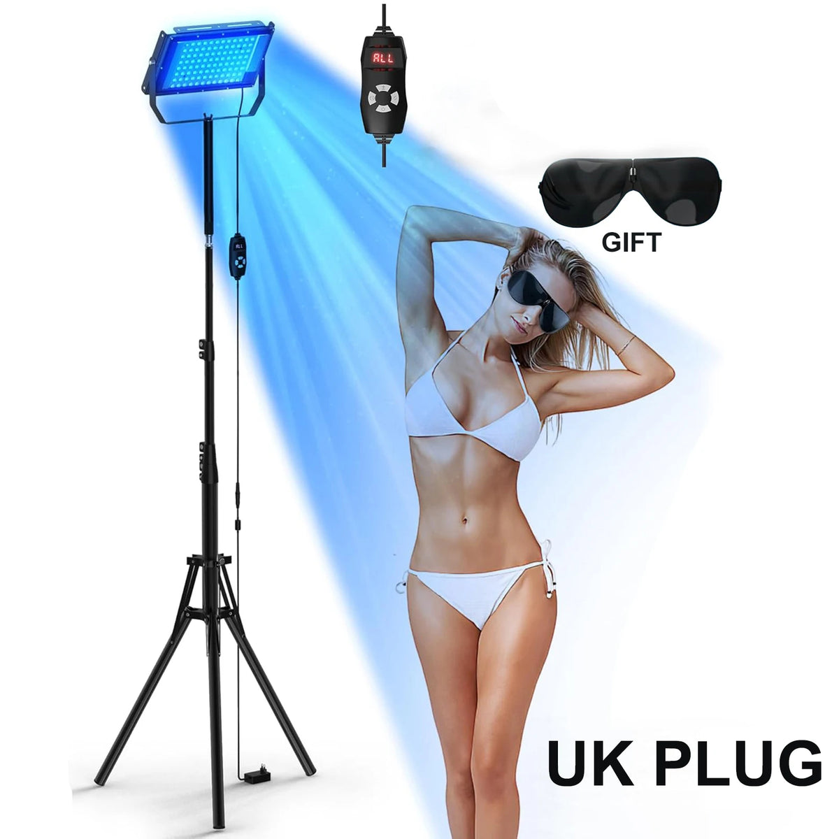 Ultraviolet Tanning Lamp 50W Tripod Solarium Lamp for Tanning Body 96PCS Blue Light Lamp Wavelength 460nm & 480nm Skin Care
