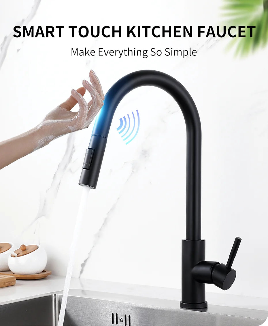 Black Smart Touch Kitchen Faucet Crane For Sensor Kitchen Water Tap Sink Mixer Rotate Touch Faucet Sensor Water Mixer 1015