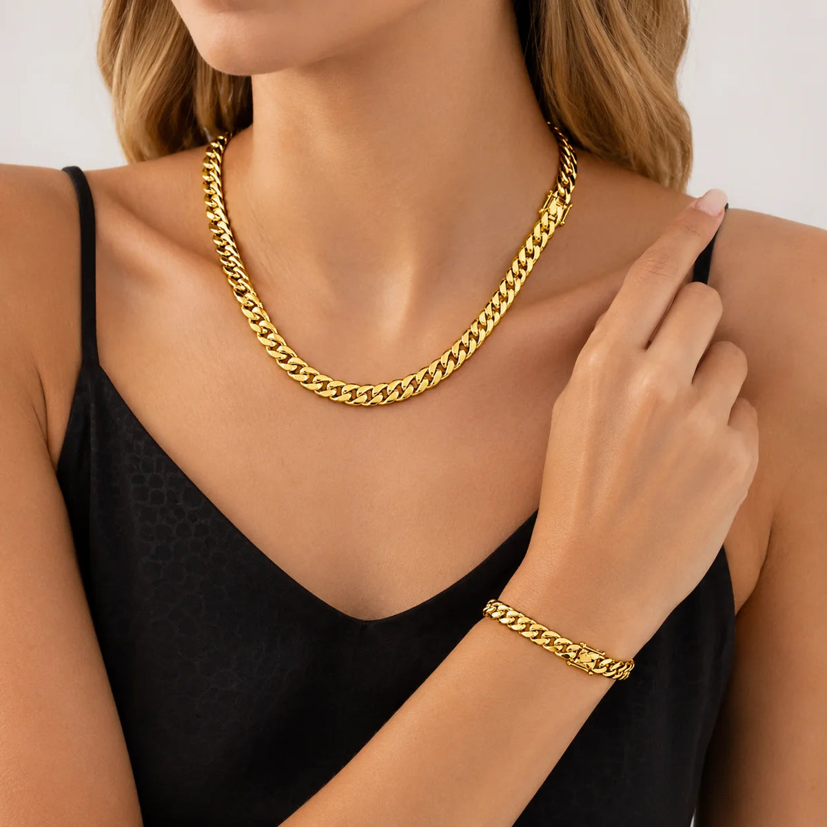 8mm 14K Gold Plated Miami Cuban Chain Necklace for Men, Stainless Steel Heavy Curb Link Jewelry, Classic Hip Hop Statement Chain for Rapper, Street Style, Club, Concert, Daily Outfit, Birthday, Father's Day and Holiday Gift A