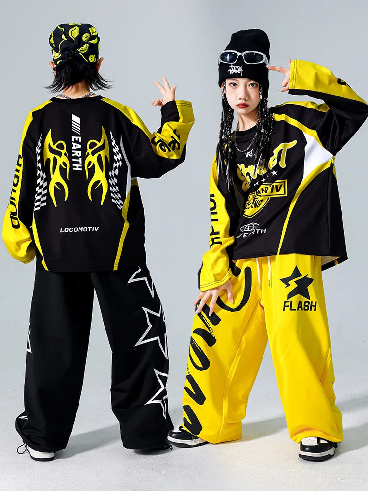Boys K-pop Sweatshirt Fashion Vest Sweatpants Girls Hip Hop Joggers Pants Costumes Child Streetwear Kids Jazz Dance Clothes Sets