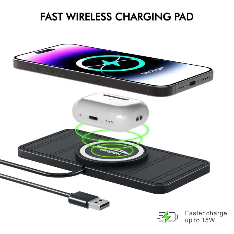 30W Fast Car Wireless Charger Pad for iPhone 15 14 13 12 Samsung Huawei AirPods Phone Non-slip Quick Car Wireless Charging Stand
