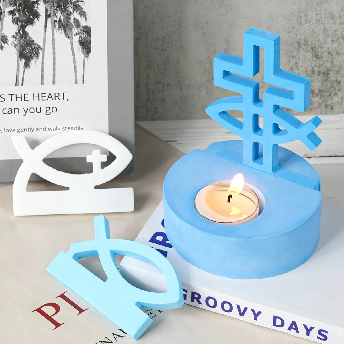 Creative Cross Fish Candle Holder Silicone Mold DIY Handmade Epoxy Resin Plaster Craft Candlestick Casting Molds Gift Home Decor