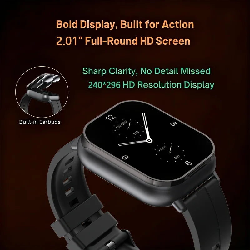 2-in-1 Smart Watch with Hidden Wireless Earbuds Compatible for