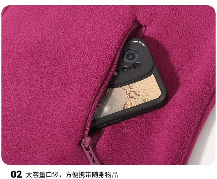 Women Thickened Fleece Winter Jacket Embroidery Zipper Thermal Plush Polar Fleece High Collar Cardigan Coats Outdoor Sweatshirt