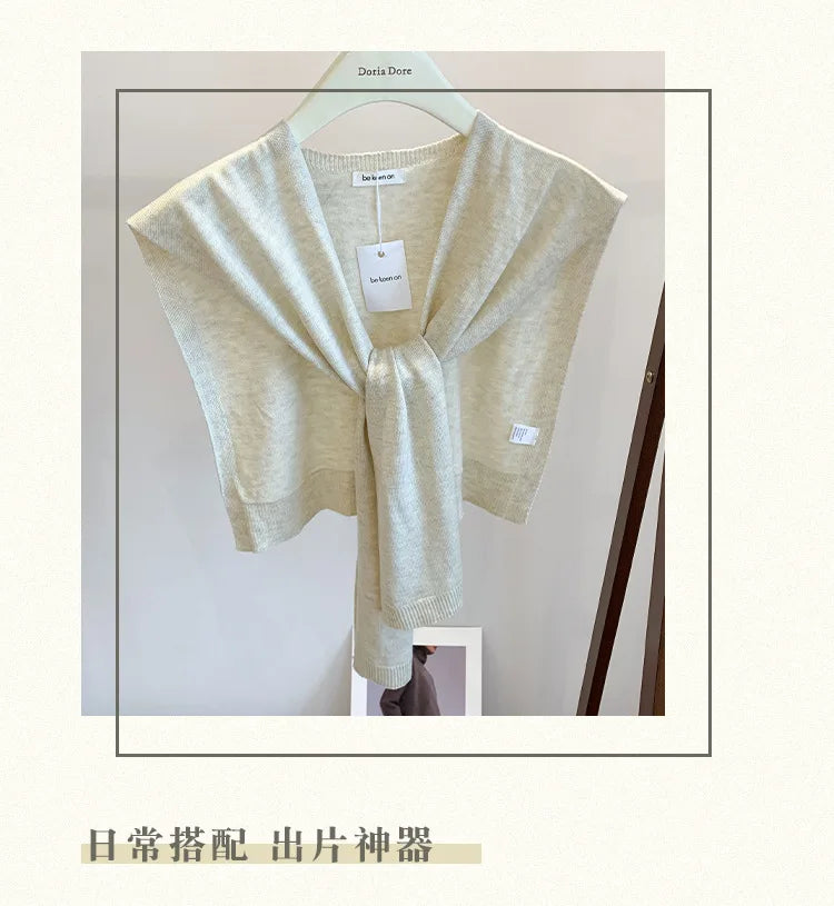 Korean Knitted Shawl Summer Fashionable Versatile Fake Collar Neck Guard Knotted Cape Shoulder Scarf Solid Color Scarve Women