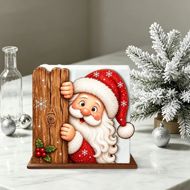 Santa Claus Wooden Napkin Holder Christmas Table Decor Desktop