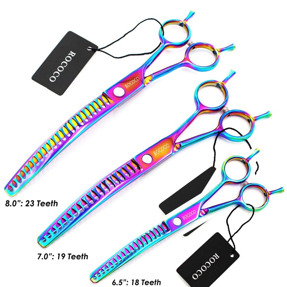 Professional 8 inch 7 inch 6.5" High Quality Pet Dog Grooming Scissors Curved Shark Thinning Shears Cat Dog Barber Scissors