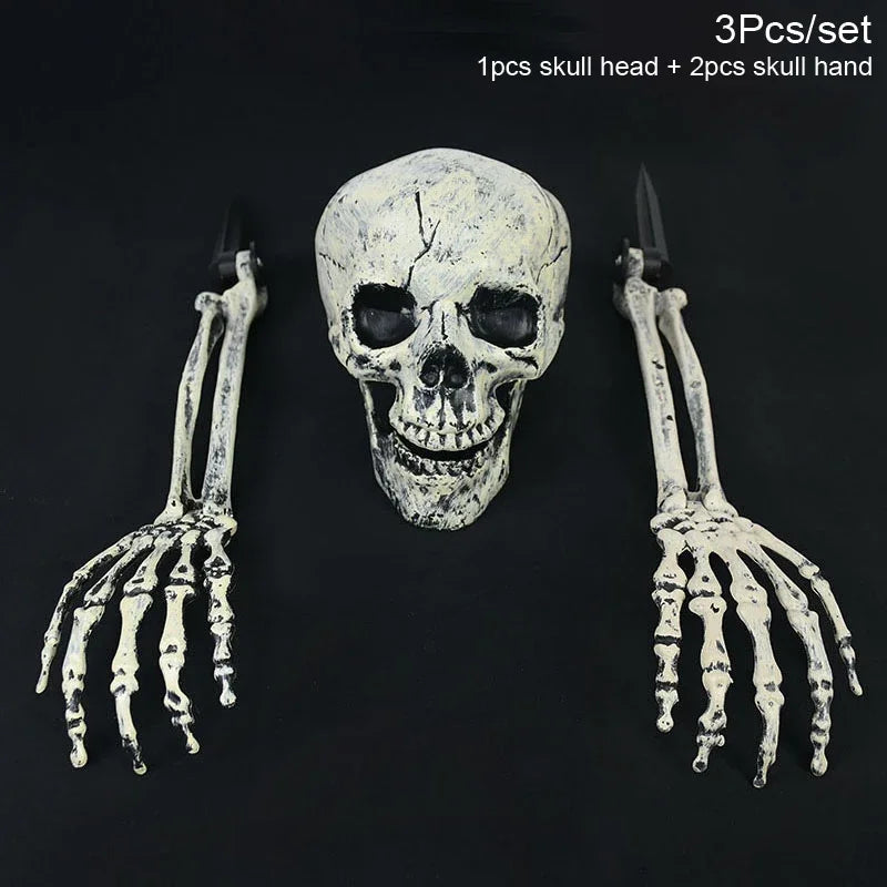 Halloween Realistic Skull Skeleton Head Human Hand Arms for