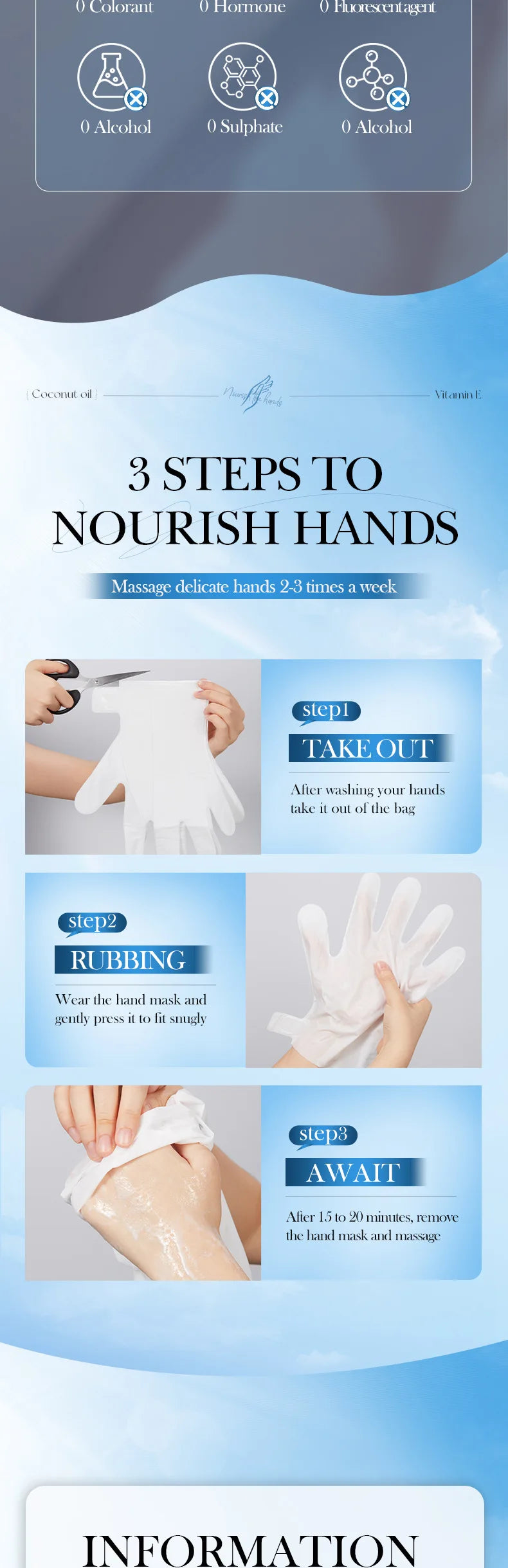 SADOER Coconut Moisturizing Hand Mask Whitening Nourishing Anti-aging Hydrating Hand Gloves for Hands Skin Care Products