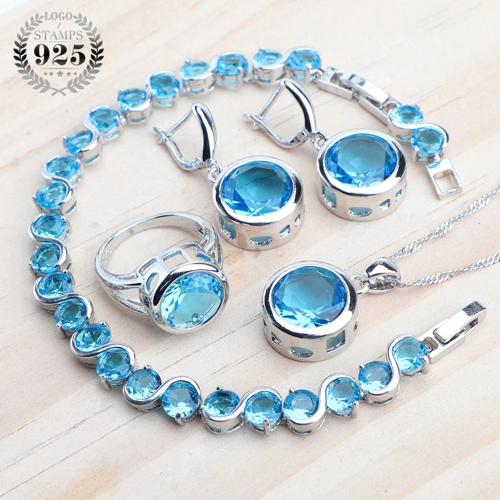 925 Sterling Silver Rainbow Zircon Bridal Jewelry Set